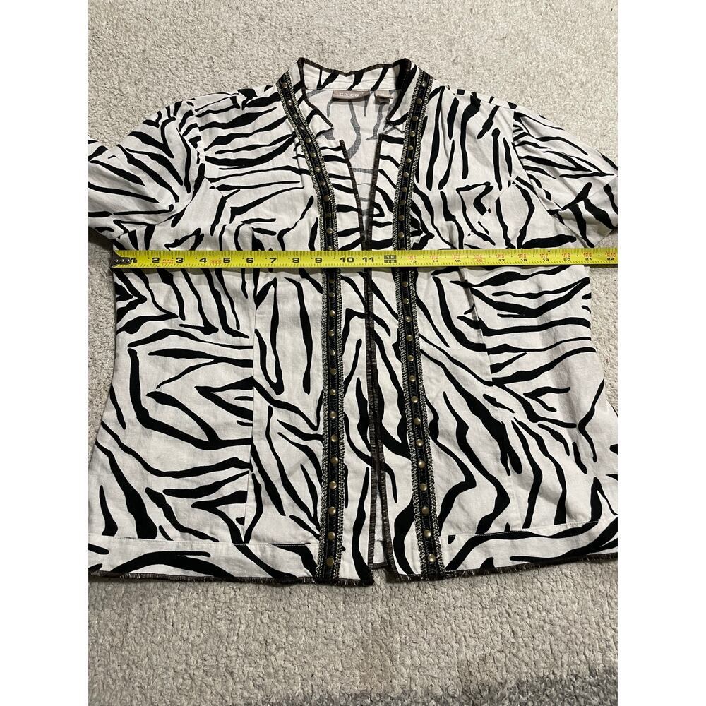 Chicos Safari Zebra Print Linen Open Front Jacket… - image 3